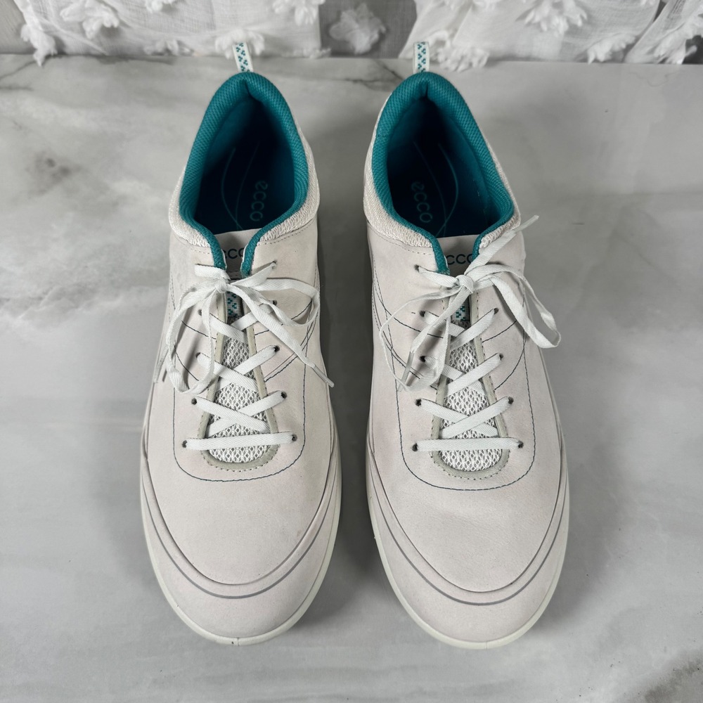 Ecco Leather Sneakers Off-White Teal Lace Up Comfort Casual EU 42 US 11/11.5 - Picture 2 of 12